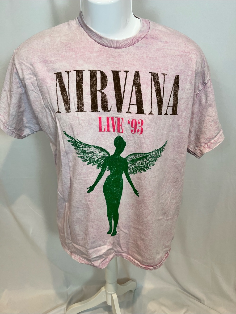 NIRVANA Pink Short Sleeve Tee with Green Angel Graphic